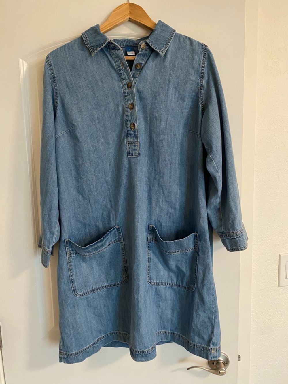 Denim Shirt Dress with Patch Pockets - Blue